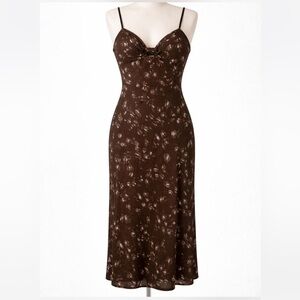Hello Molly Printed Brown Midi | Spaghetti Strap Dress